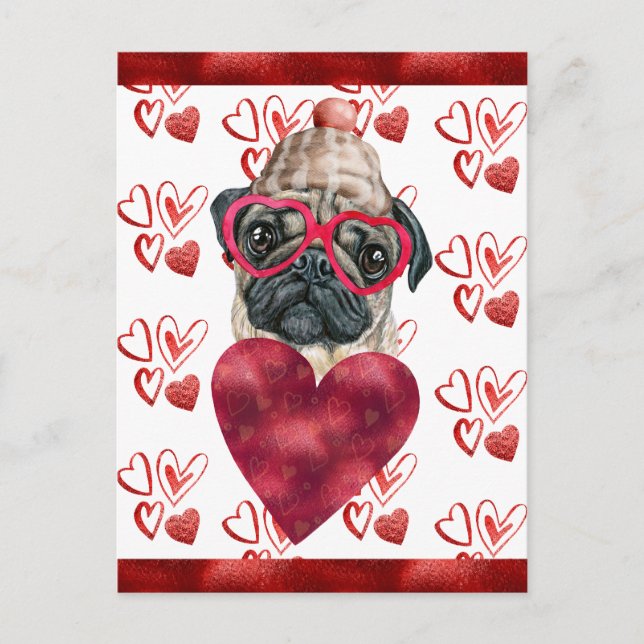 Pug Hearts Dog Lover Valentine Gift Holiday Postcard (Front)