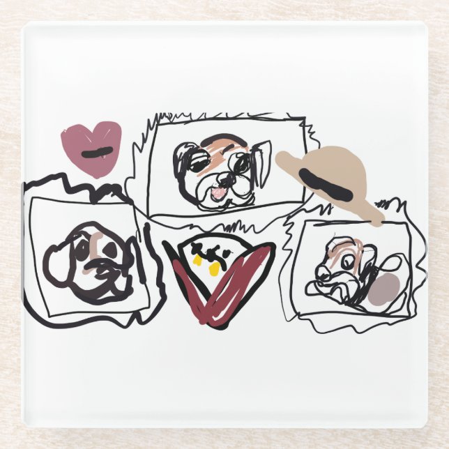 Pug hearts  glass coaster (Front)