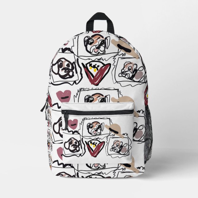 Pug hearts  printed backpack (Front)