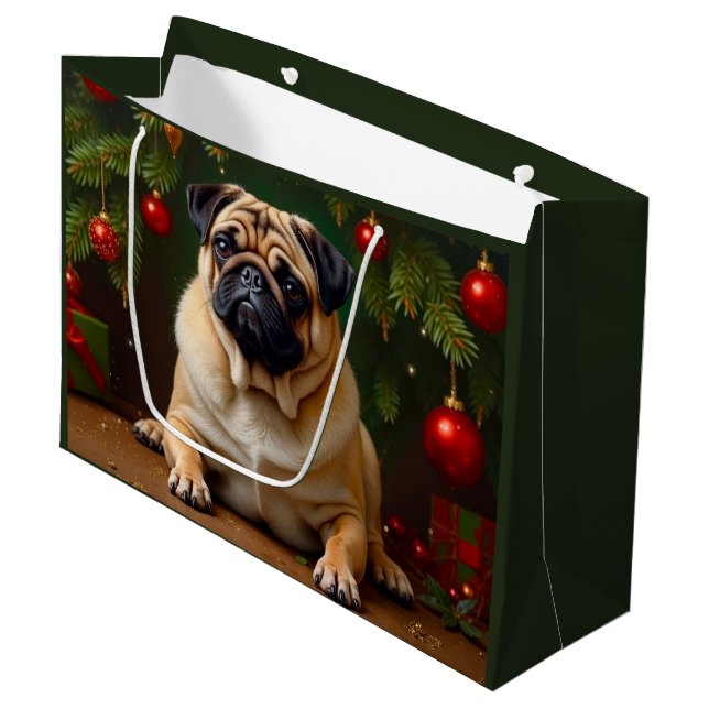 Pug Holiday  Large Gift Bag (Front Angled)
