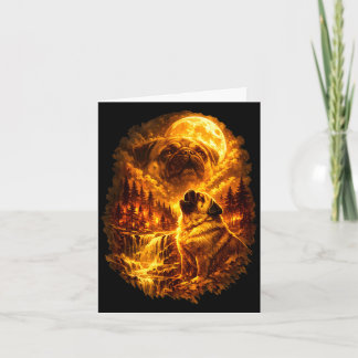 Pug howling at moon dramatic full moon  card