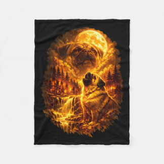Pug howling at moon dramatic full moon  fleece blanket