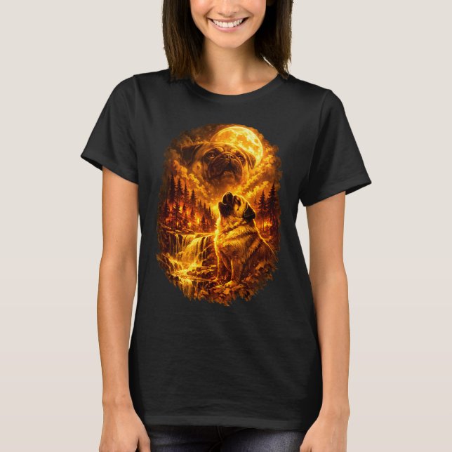 Pug howling at moon dramatic full moon  T-Shirt (Front)