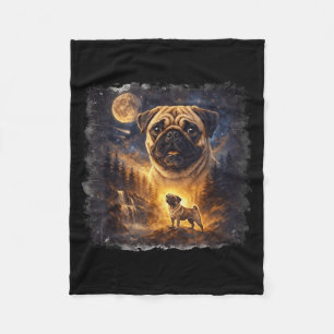 Pug Howling to The Moon Meme 90s Animal Graphic Fleece Blanket