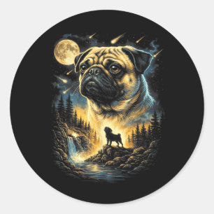 Pug Howling to The Moon Vintage 90s Funny Dog Classic Round Sticker