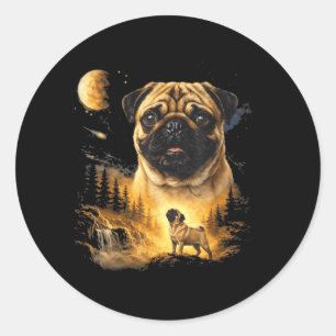 Pug Howling to The Moon Vintage 90s Funny Dog Classic Round Sticker