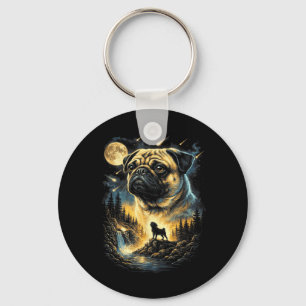 Pug Howling to The Moon Vintage 90s Funny Dog Keychain