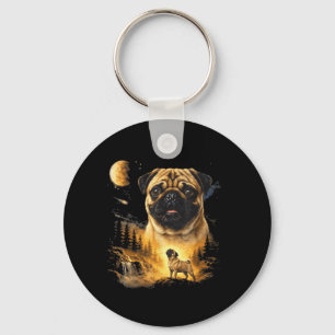 Pug Howling to The Moon Vintage 90s Funny Dog Keychain