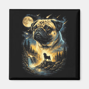 Pug Howling to The Moon Vintage 90s Funny Dog Magnet