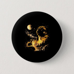 Pug howling to the moon vintage 90s funny dogPug h 2 Inch Round Button