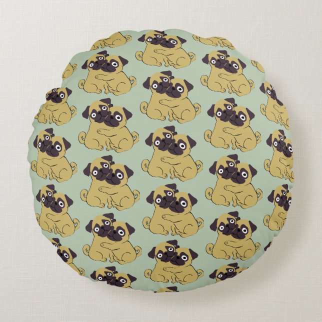 Pug hug  round pillow (Front)
