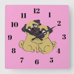 Pug hug square wall clock