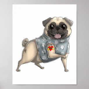 Pug I Love Mom Tattoo Dog Shirt Funny Mothers Day  Poster