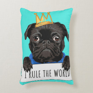 Pug I Rule The World Gift, Funny Pug Lover Gift Accent Pillow
