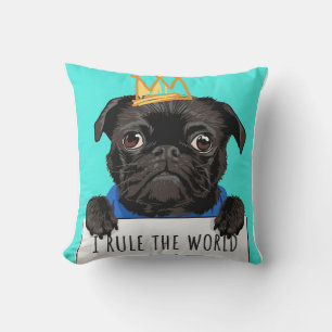 Pug I Rule The World Gift, Funny Pug Lover Gift Throw Pillow