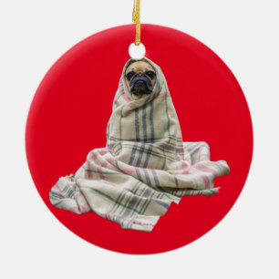 Pug in a Blanket Custom Background Colour Ceramic Ornament
