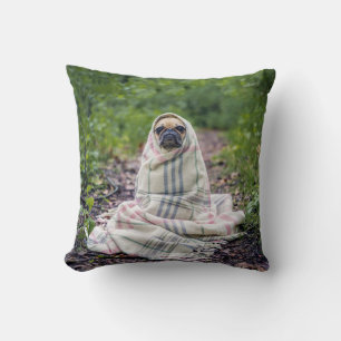 Pug in a Blanket Throw Pillow