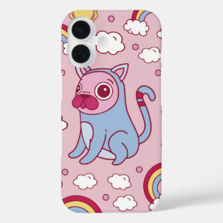 Pug in a Cat Suit Rainbow Daydreams iPhone 16 Case
