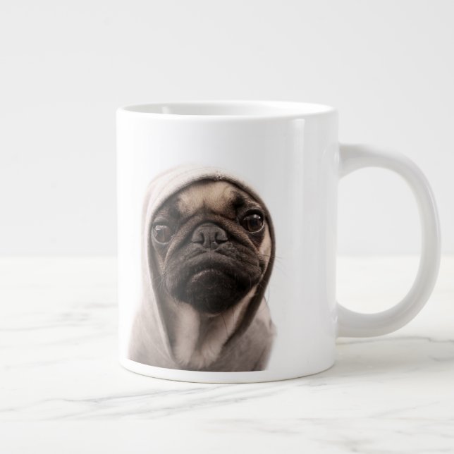 Pug In A Hoodie Large Coffee Mug (Right)