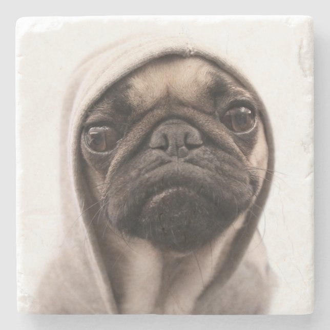 Pug In A Hoodie Stone Coaster (Front)
