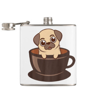 Pug In A Mug Coffee Drinker Dog Pet Lover Hip Flask