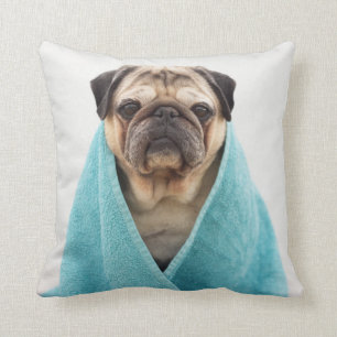 Pug in a Towel Throw Pillow