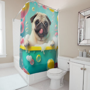 Pug in Bathtub with bubbles