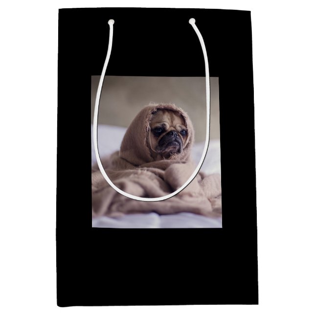 Pug In Blanket Cute Pug Dog Lover Gift Medium Gift Bag (Front)
