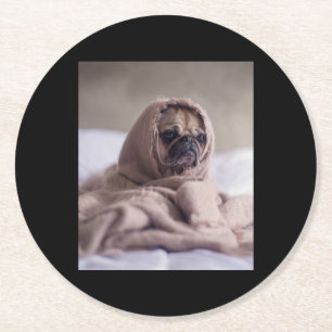 Pug In Blanket Cute Pug Dog Lover Gift Round Paper Coaster