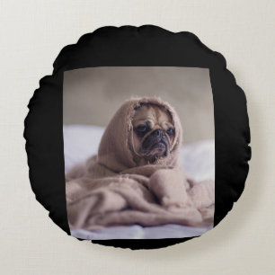 Pug In Blanket Cute Pug Dog Lover Gift Round Pillow
