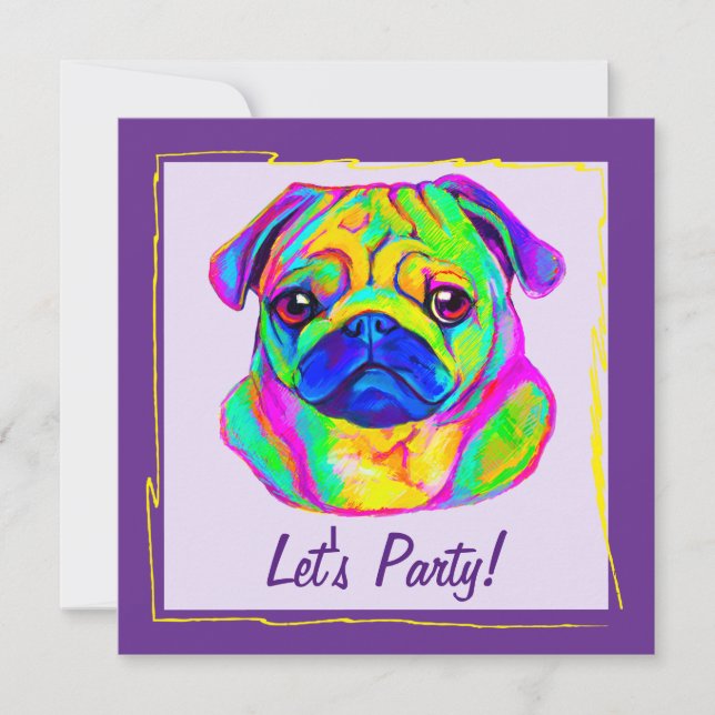 Pug in Colours Birthday Invitation (Front)