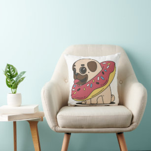Pug In Doughnut Throw Pillow