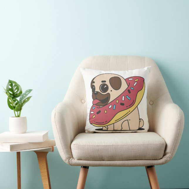 Pug In Doughnut Throw Pillow (Chair)