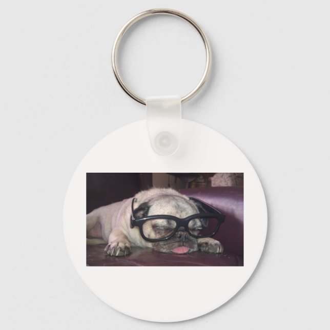 Pug In Glasses Keychain (Front)