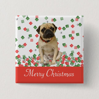 Pug in Hand Painted Christmas Confetti 2 Inch Square Button