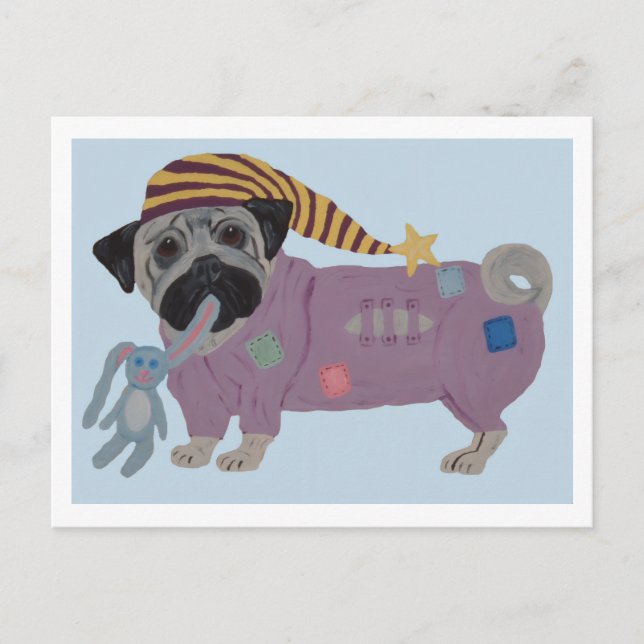 Pug in PJs  Postcard (Front)