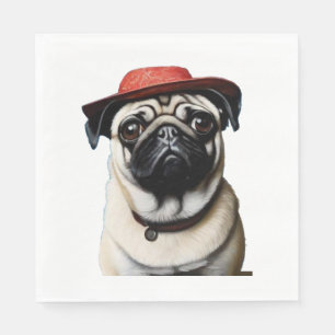 Pug in red hat Classic T-Shirt Napkin