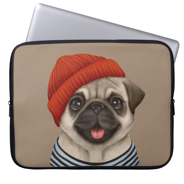 Pug in red hat laptop sleeve (Front)