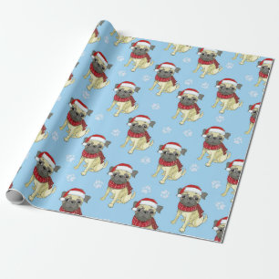 Pug In Santa Hat Pattern Wrapping Paper