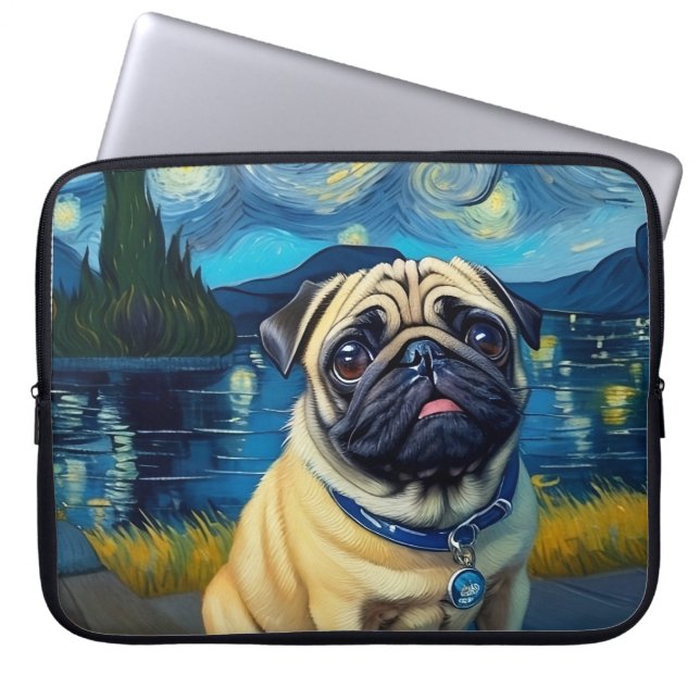 Pug in Starry Night  Laptop Sleeve (Front)