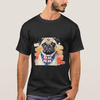 Pug in Watercolor with Georgia Bandana T-Shirt