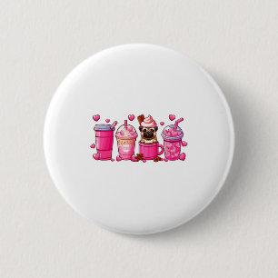 Pug Inside Cup Coffees Lover Valentines Day Heart 2 Inch Round Button