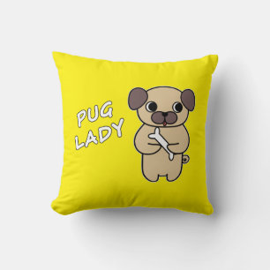 PUG LADY - Bright Yellow Throw Pillow
