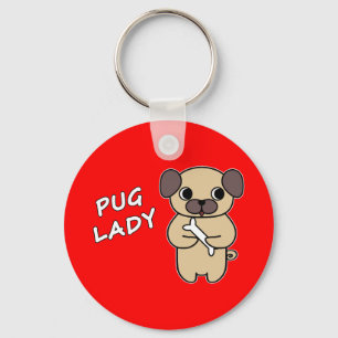 PUG LADY - Red Keychain