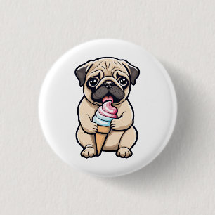 Pug licking ice cream 1 inch round button