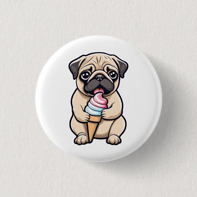 Pug licking ice cream 1 inch round button (Front)