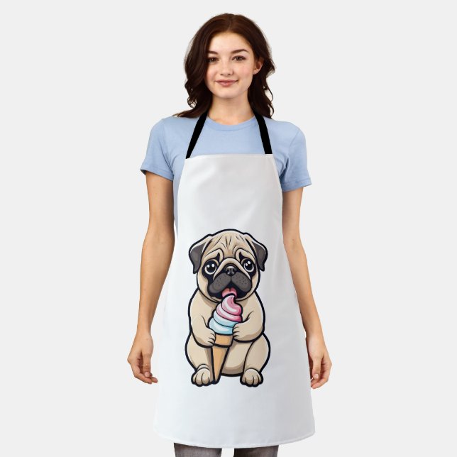 Pug licking ice cream apron (Worn)