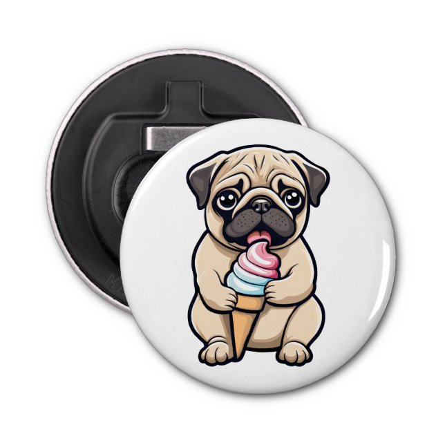 Pug licking ice cream bottle opener (Front)