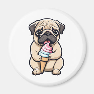 Pug licking ice cream magnet