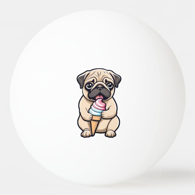 Pug licking ice cream ping pong ball (Front)